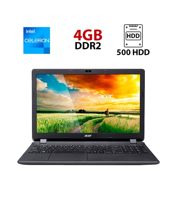 Ноутбук Б-класс Acer Aspire ES1-512 / 15.6&quot; (1366x768) TN / Intel Celeron N2840 (2 ядра по 2.16 - 2.58 GHz) / 4 GB DDR2 / 500 GB HDD / Intel HD Graphics / WebCam - 1