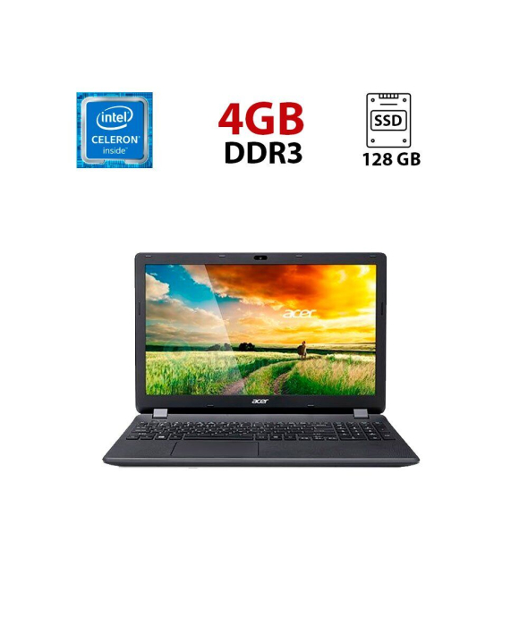 Ноутбук Acer Aspire ES1-512 / 15.6&quot; (1366x768) TN / Intel Celeron N2940 (4 ядра по 1.83 - 2.25 GHz) / 4 GB DDR3 / 128 GB SSD / Intel HD Graphics / WebCam - 1
