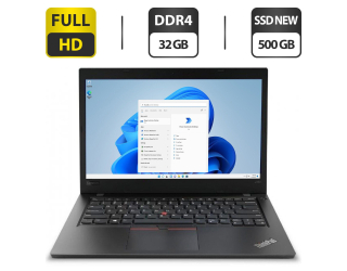 БУ Ультрабук Lenovo ThinkPad L480 / 14&quot; (1920x1080) IPS / Intel Core i7-8550U (4 (8) ядра по 1.8 - 4.0 GHz) / 32 GB DDR4 / 500 GB SSD NEW / Intel UHD Graphics 620 / WebCam / HDMI / Windows 11 Pro из Европы в Одессе