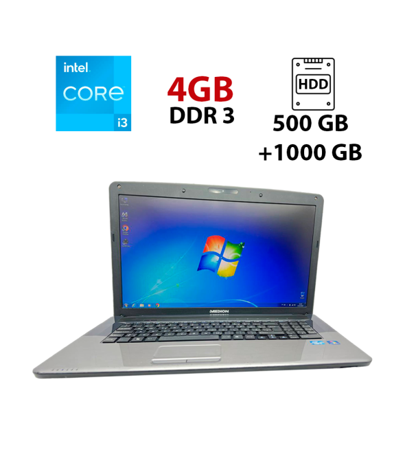 Ноутбук Б-класс Medion Akoya E7220 / 17.3&quot; (1600x900) TN / Intel Core i3-2310M (2 (4) ядра по 2.1 GHz) / 4 GB DDR3 / 500 GB HDD + 1000 GB HDD / Intel HD Graphics / WebCam / USB 3.0 - 1