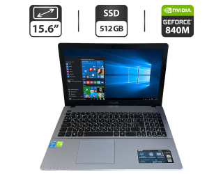 БУ Ноутбук Asus X550LN / 15.6&quot; (1366x768) TN / Intel Core i7-4510U (2 (4) ядра по 2.0 - 3.1 GHz) / 12 GB DDR3 / 512 GB SSD / nVidia GeForce 840M, 2 GB GDDR3, 64-bit / WebCam / VGA из Европы в Одесі