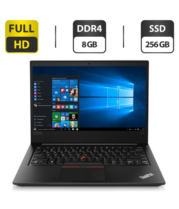 Ноутбук Lenovo ThinkPad E480/ 14 &quot; (1920x1080) IPS / Intel Core i5-8250U (4 (8) ядра по 1.6 - 3.4 GHz) / 8 GB DDR4 / 256 GB SSD / Intel UHD Graphics 620 / WebCam / HDMI / Windows 10 Pro - 1