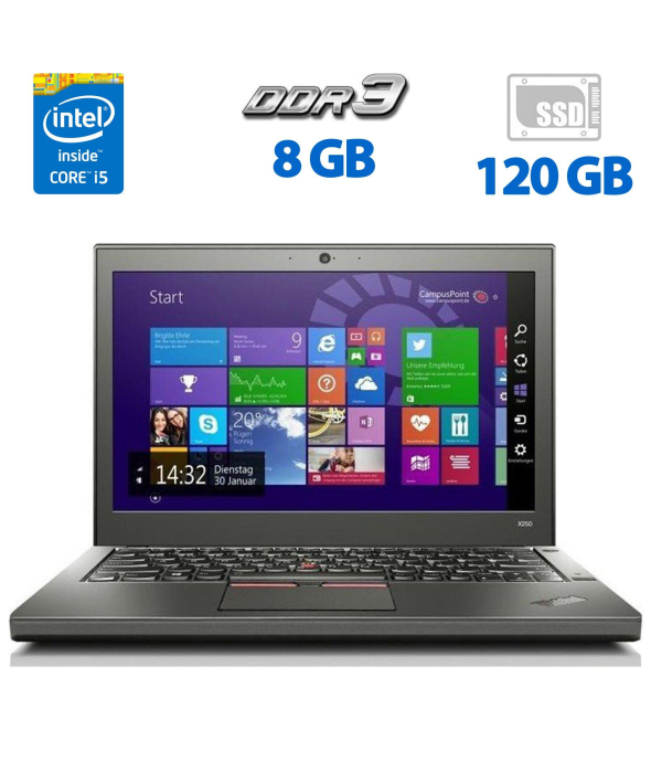 Нетбук Lenovo ThinkPad X250/ 12.5 &quot; (1366x768) TN / Intel Core i3-5010U (2 (4) ядра по 2.1 GHz) / 4 GB DDR3 / 128 GB SSD / Intel HD Graphics 5500 / WebCam / Два АКБ / Windows 10 Home - 1