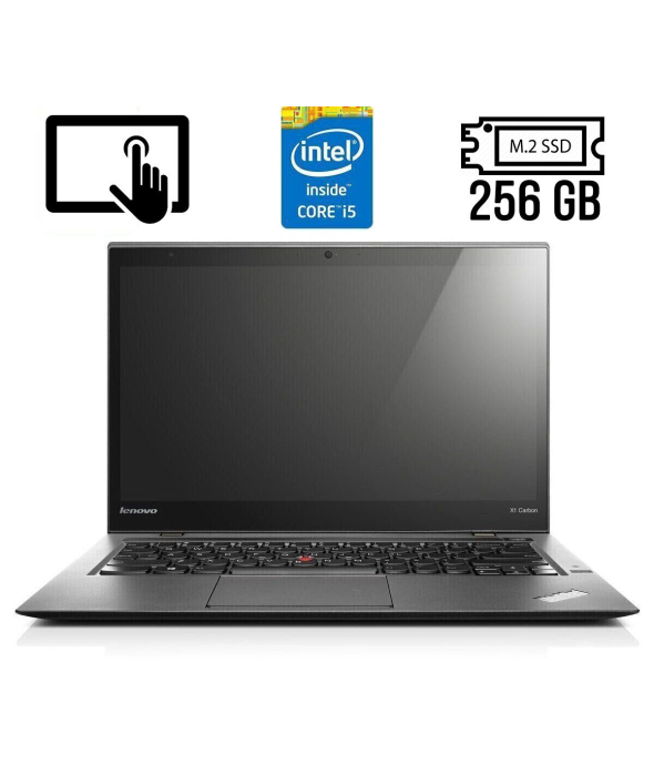 Ультрабук Б-класс Lenovo ThinkPad X1 Carbon (2nd Gen) / 14&quot; (2560x1440) IPS Touch / Intel Core i5-4300U (2 (4) ядра по 1.9 - 2.9 GHz) / 4 GB DDR3 / 256 GB SSD M.2 / Intel HD Graphics 4400 / WebCam / Fingerprint/ HDMI / miniDP - 1
