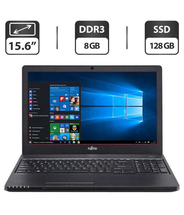Ноутбук Б-клас Fujitsu LifeBook А555 / 15.6&quot; (1366x768) TN / Intel Core i3-5005U (2 (4) ядра по 2.0 GHz) / 8 GB DDR3 / 128 GB SSD / Intel HD Graphics 5500 / WebCam / Windows 10 Pro - 1