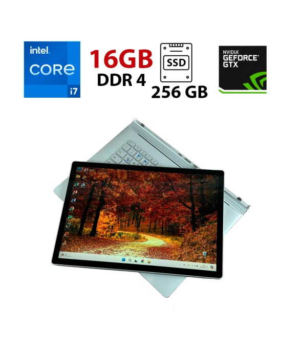 Игровой ноутбук Microsoft Surface Book 2 / 15.6&quot; (3840х2160) IPS Touch / Intel Core i7-8650U (4 (8) ядра по 1.9 - 4.2 GHz) / 16 GB DDR4 / 256 GB SSD / nVidia GeForce GTX 1060, 6 GB GDDR5, 192-bit / WebCam - 1