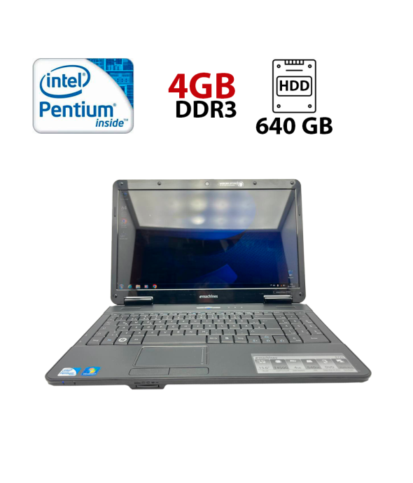 Ноутбук Acer eMachines E728 / 15.6&quot; (1366x768) TN / Intel Pentium T4500 (2 ядра по 2.3 GHz) / 4 GB DDR3 / 640 GB HDD / Intel GMA 4500M Graphics / WebCam - 1