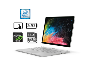 БУ Ультрабук Б-клас Microsoft SurfaceBook2 1793 / 15&quot; (3240x2160) IPS Touch / Intel Core i7-8650U (4 (8) ядра по 1.9 - 4.2 GHz) / 16 GB DDR3 / 256 GB SSD M. 2 / nVidia Geforce GTX 1060, 6GB GDDR5, 192-bit / WebCam / UBS Type-C / дві АКБ + Surface dock-Hub из Европы в Одесі