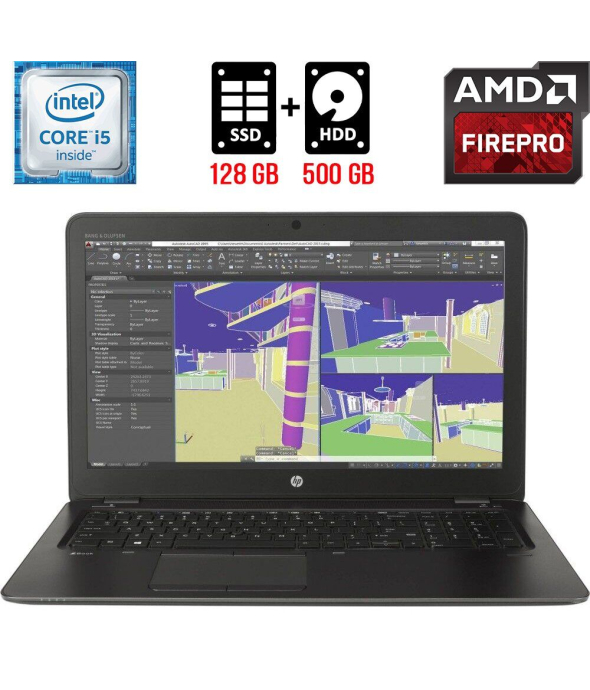 Мобильная рабочая станция HP ZBook 15u G3 / 15.6&quot; (1920x1080) TN / Intel Core i5-6300U (2 (4) ядра по 2.4 - 3.0 GHz) / 8 GB DDR4 / 128 GB SSD + 500 GB HDD / AMD FirePro W4190M, 2 GB GDDR5, 128-bit / WebCam / DisplayPort - 1