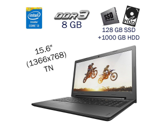 БУ Игровой ноутбук Lenovo IdeaPad 100-15IBD / 15.6&quot; (1366x768) TN / Intel Core i3-5005U (2 (4) ядра по 2.0 GHz) / 8 GB DDR3 / 128 GB SSD+1000 GB HDD / nVidia GeForce 920MX, 2 GB GDDR5, 64-bit / WebCam / Windows 10 PRO Lic из Европы в Одессе