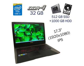 БУ Ігровий ноутбук Asus ROG G752VM/ 17.3 &quot; (1920х1080) IPS / Intel Core i7-6700HQ (4 (8) ядра по 2.6 - 3.5 GHz) / 32 GB DDR4 / 512 GB SSD+1000 Gb HDD / nVidia GeForce GTX 1060, 6 GB GDDR5, 192-bit / WebCam из Европы в Одесі