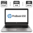 Ноутбук HP ProBook 650 G1 / 15.6" (1366x768) TN / Intel Core i5-4210M (2 (4) ядра по 2.6 - 3.2 GHz) / 8 GB DDR3 / 256 GB SSD / Intel HD Graphics 4600 / WebCam / DVD-ROM / VGA - 1